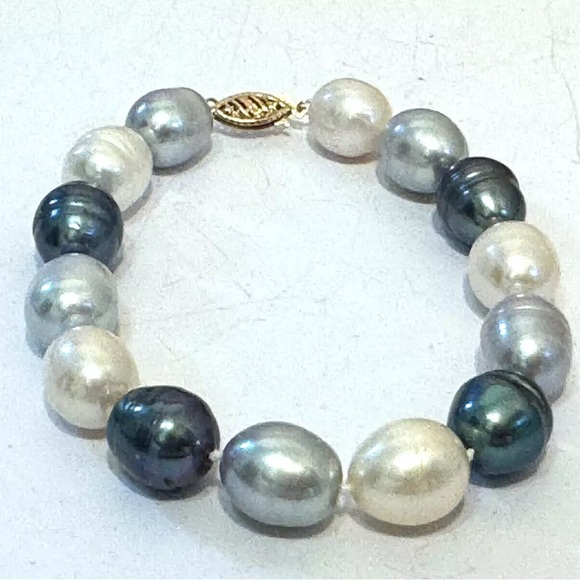 10-9mm South Sea & Tahitian Pearl Bracelet Multicolor 8” 14K Yellow Gold - Picture 14 of 14